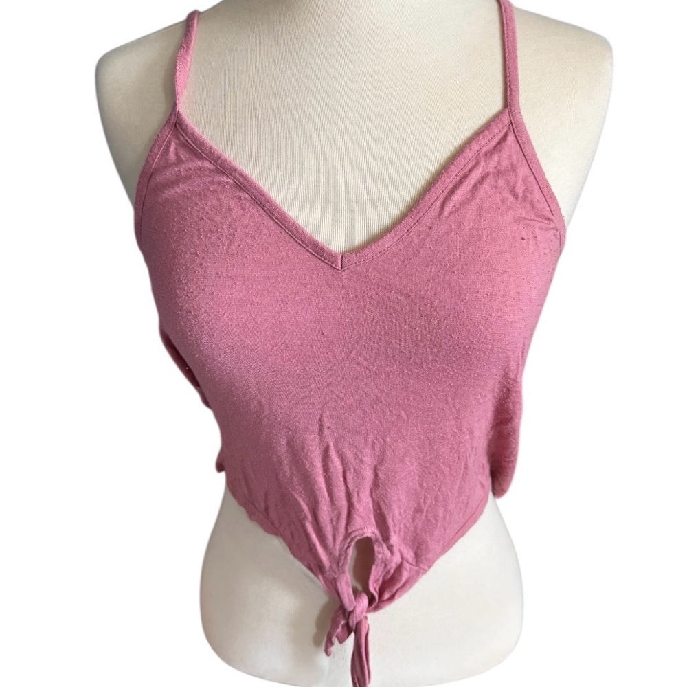 Bozzolo Dusty Rose Spaghetti Strap Crop Top with Tie Front